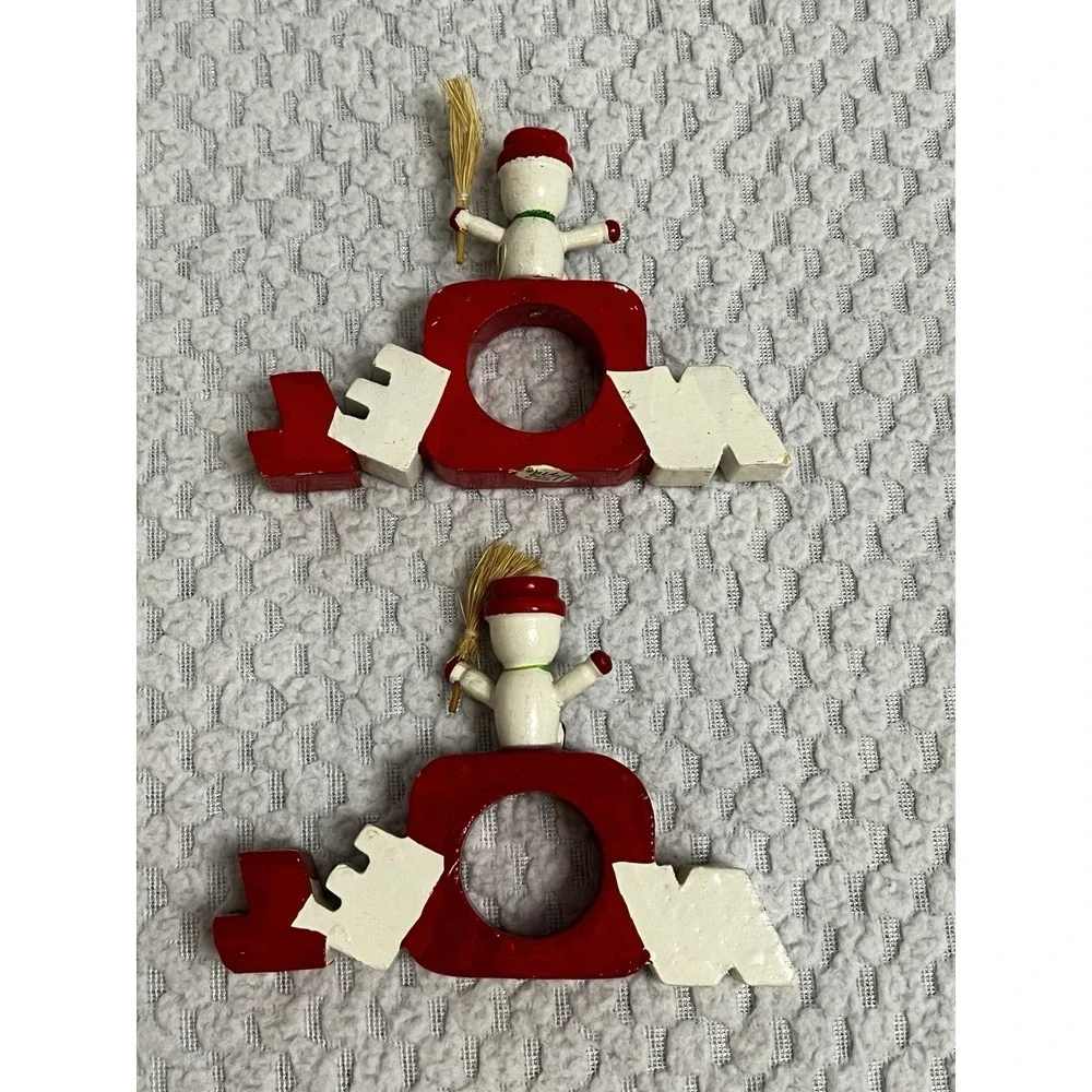 Vtg‎ Vera Neumann Napkin Rings Wood Christmas Holiday Hand Painted Tablescape